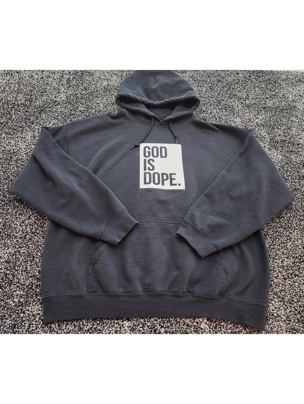 God Is Dope Hoodie Faith Jesus Street Style Black Pullover Unisex Size Medium